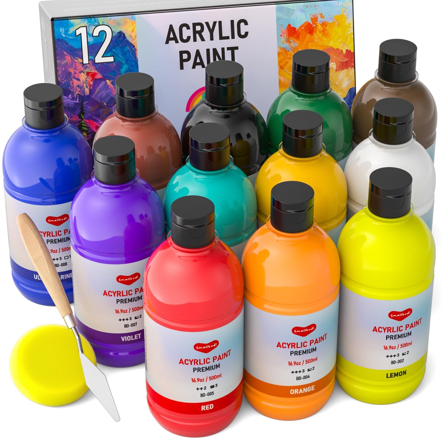 15 Colors Large Acrylic Paint Set (16.9 oz,500 ml), Bulk Acrylic Paint Non-Toxic Art Painting Supplies on Multi Surface Canvas Wood Craft Fabric Rock for Artist Beginner with Color Wheel
