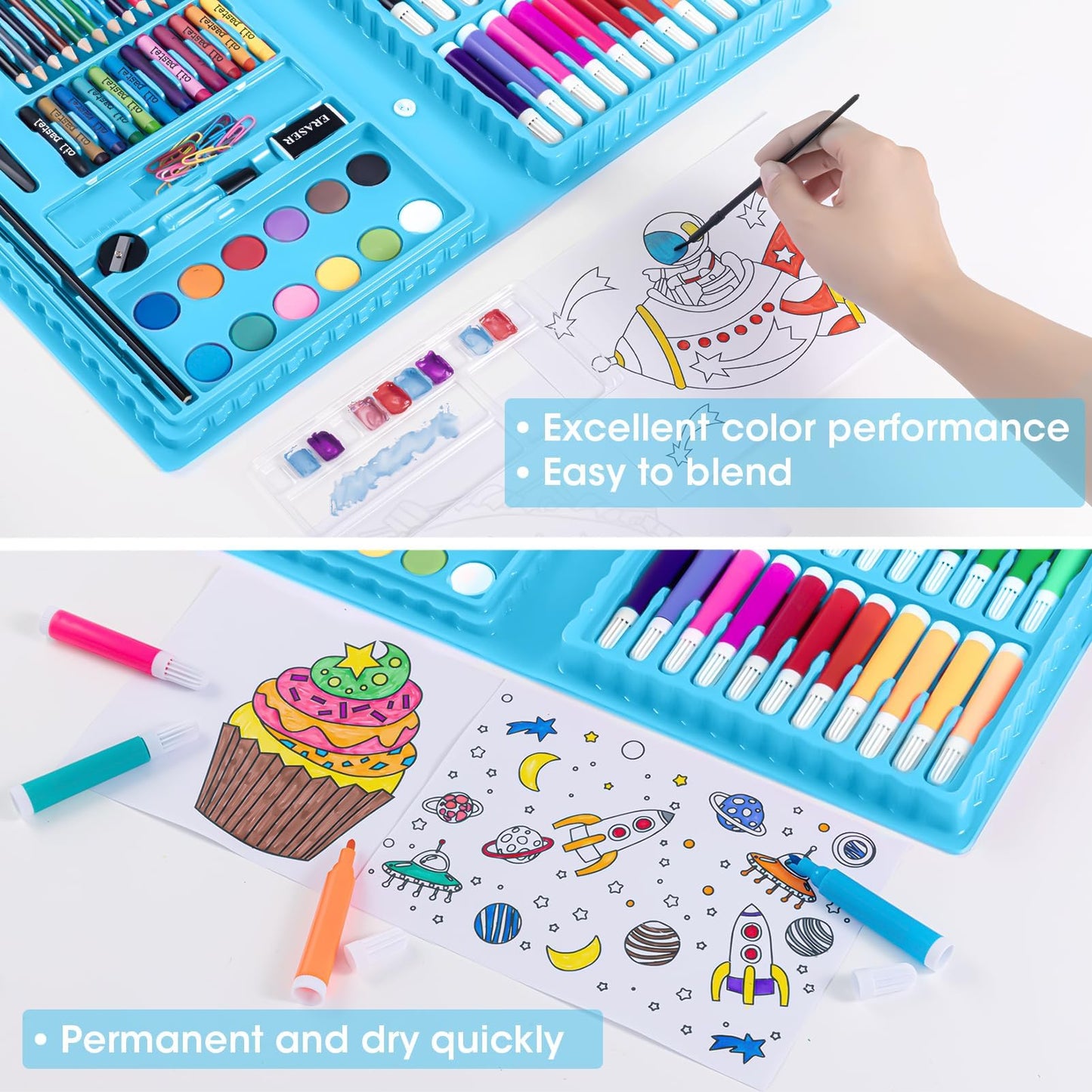 2 Pack Art Kit, Vigorfun Drawing Painting Art Supplies for Kids Girls Boys Teens, Gifts Art Set Case Includes Oil Pastels, Crayons, Colored Pencils, Watercolor Cakes (Black)