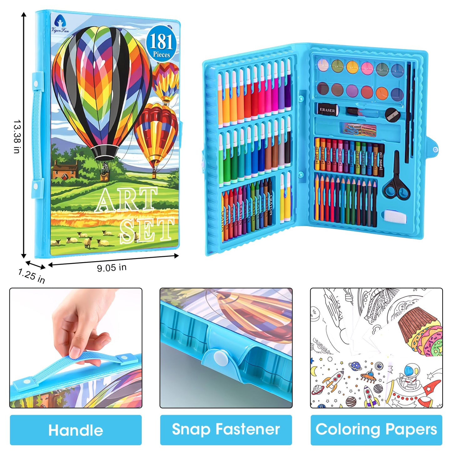2 Pack Art Kit, Vigorfun Drawing Painting Art Supplies for Kids Girls Boys Teens, Gifts Art Set Case Includes Oil Pastels, Crayons, Colored Pencils, Watercolor Cakes (Black)