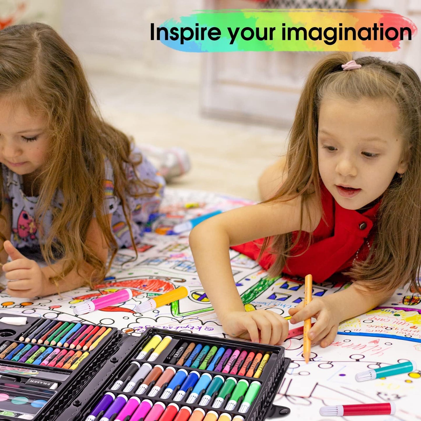 2 Pack Art Kit, Vigorfun Drawing Painting Art Supplies for Kids Girls Boys Teens, Gifts Art Set Case Includes Oil Pastels, Crayons, Colored Pencils, Watercolor Cakes (Black)