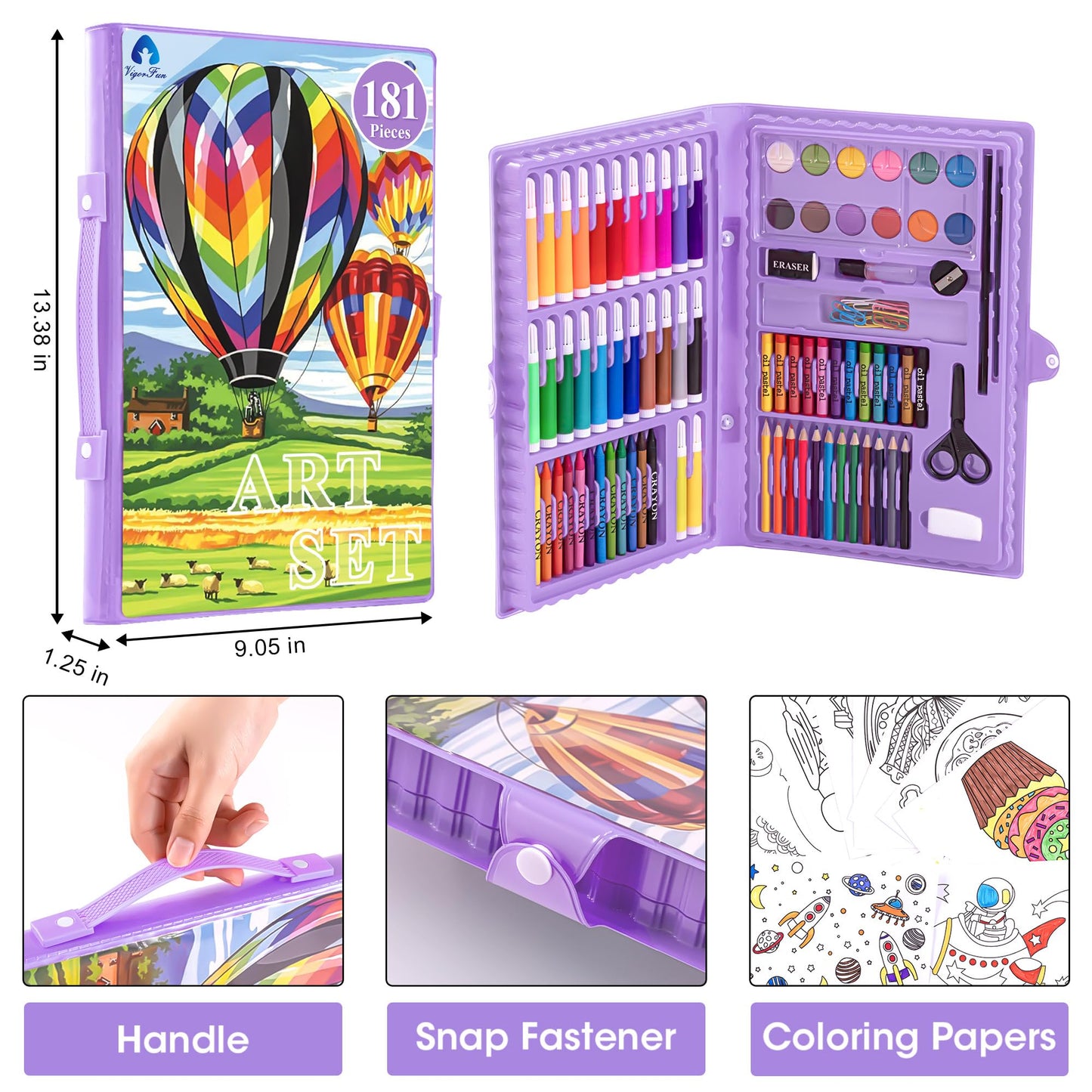 2 Pack Art Kit, Vigorfun Drawing Painting Art Supplies for Kids Girls Boys Teens, Gifts Art Set Case Includes Oil Pastels, Crayons, Colored Pencils, Watercolor Cakes (Black)