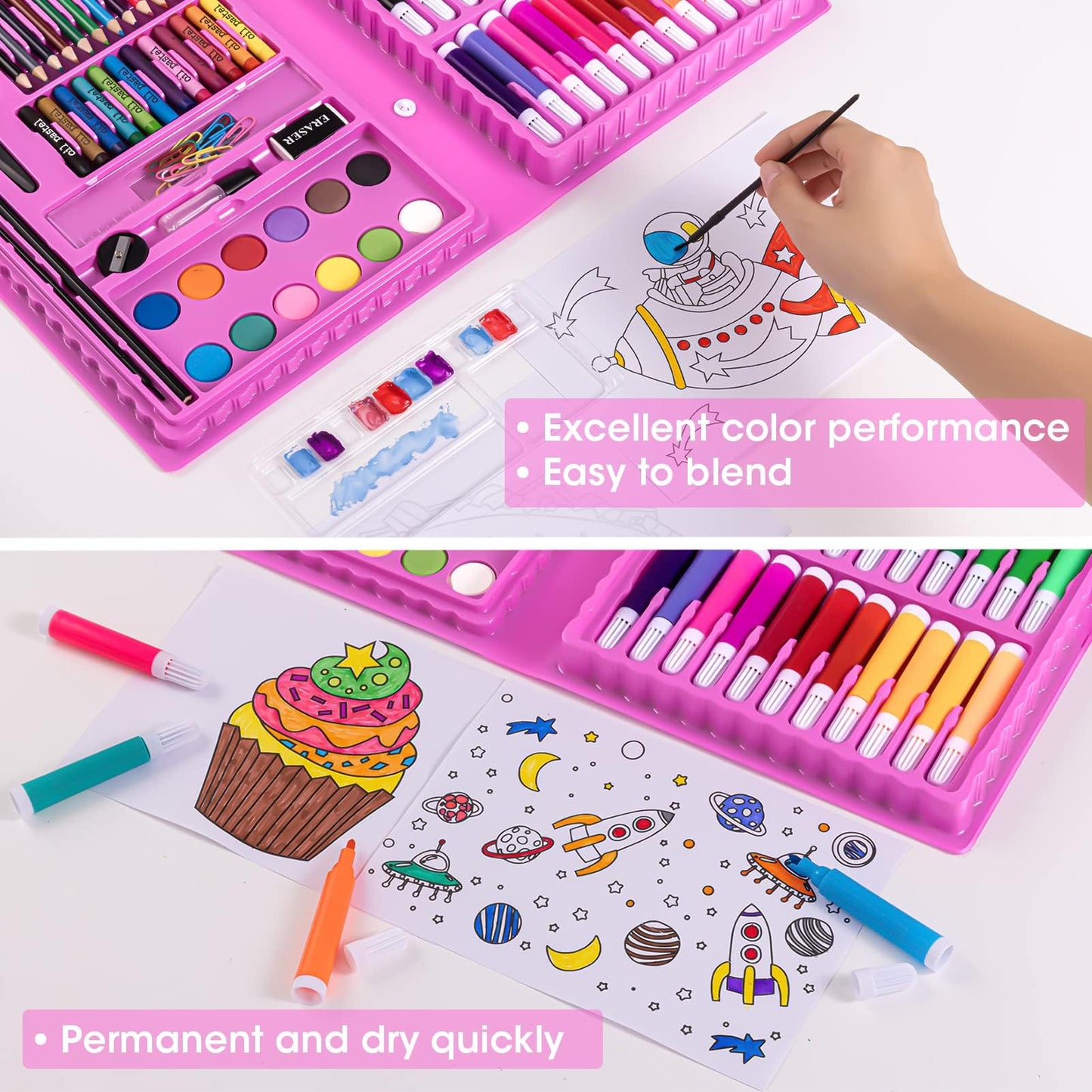 2 Pack Art Kit, Vigorfun Drawing Painting Art Supplies for Kids Girls Boys Teens, Gifts Art Set Case Includes Oil Pastels, Crayons, Colored Pencils, Watercolor Cakes (Black)