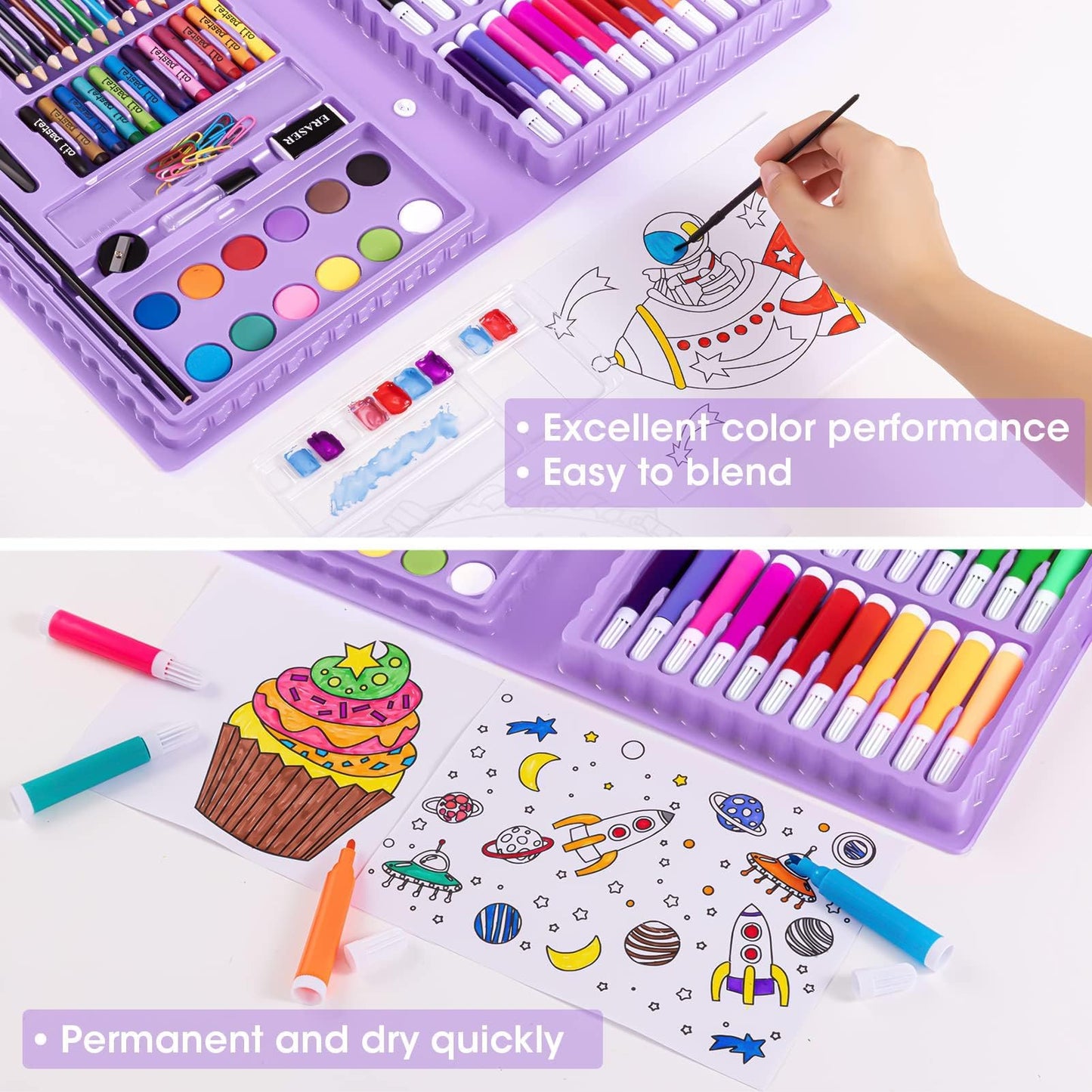 2 Pack Art Kit, Vigorfun Drawing Painting Art Supplies for Kids Girls Boys Teens, Gifts Art Set Case Includes Oil Pastels, Crayons, Colored Pencils, Watercolor Cakes (Black)