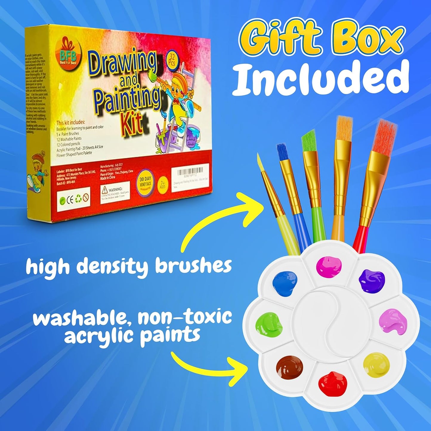 BFB Paint Set for Kids with Learn How to Draw Booklet - 32PCS Painting Supplies Kids Painting Kit, Premium Paint Kit for Children, Kids Paint Set Art and Painting Supplies Canvas Paint Set for Kids 7+