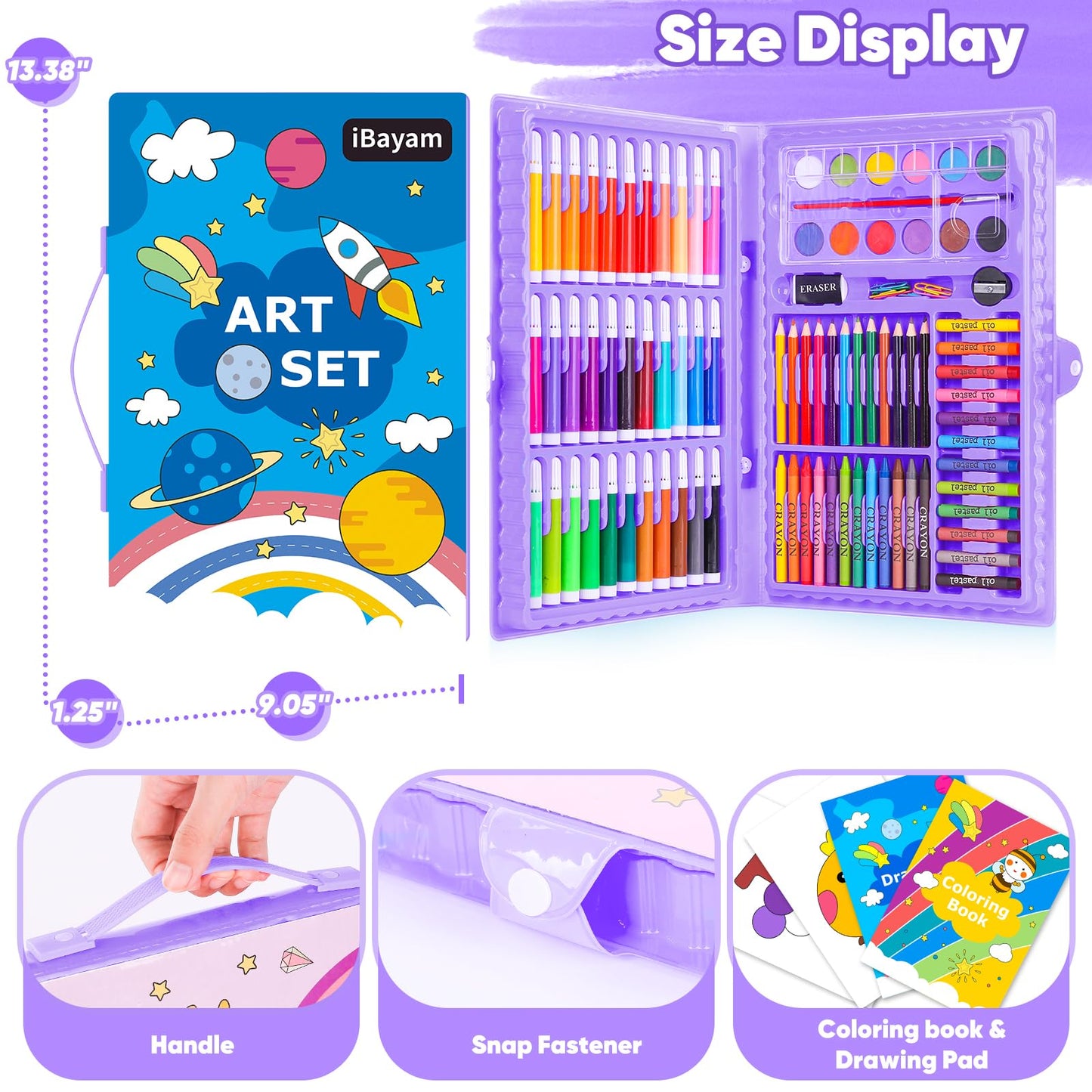 iBayam Art Supplies, 149-Pack Drawing Kit Painting Art Set Art Kits Gifts Box, Arts and Crafts for Kids Girls Boys, with Coloring Book, Crayons, Pastels, Pencils, Watercolor Pens (Pink)