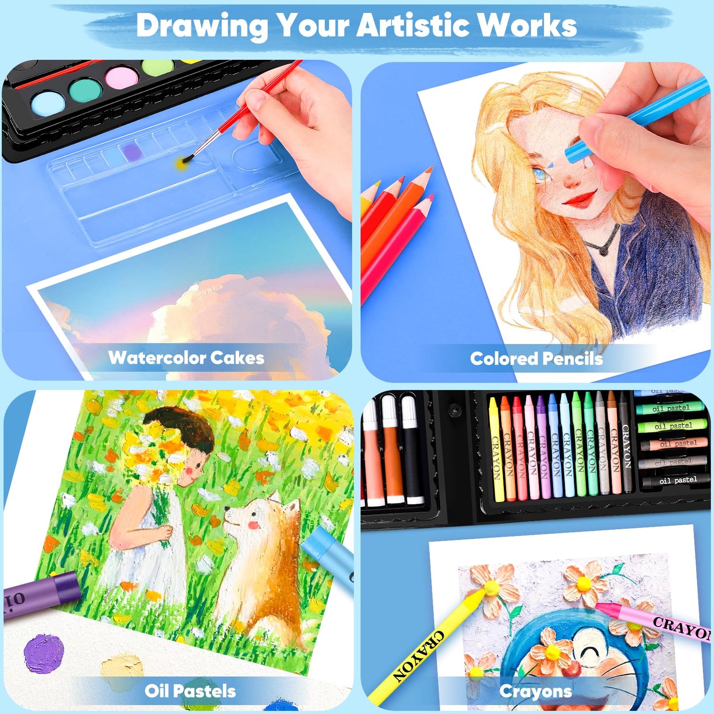 iBayam Art Supplies, 149-Pack Drawing Kit Painting Art Set Art Kits Gifts Box, Arts and Crafts for Kids Girls Boys, with Coloring Book, Crayons, Pastels, Pencils, Watercolor Pens (Pink)