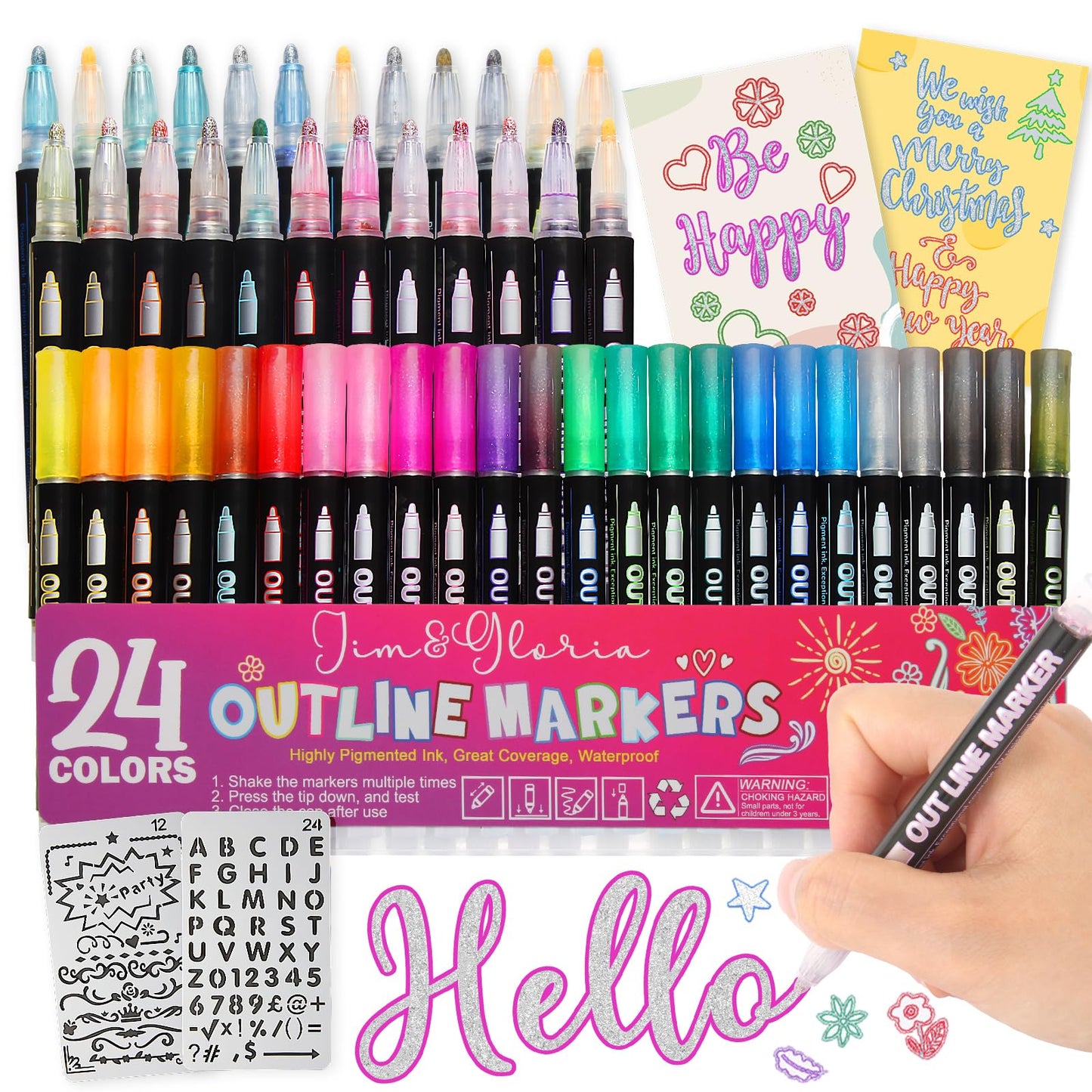 Jim&Gloria Outline Acrylic Paint Markers - Silver Metallic Glitter Permanent Pens Set, DIY Crafts Scrapbook Art Supplies for Kids Ages 6 8 9-12+ Teen Trendy Stuff Girls Gifts Classroom Must Haves