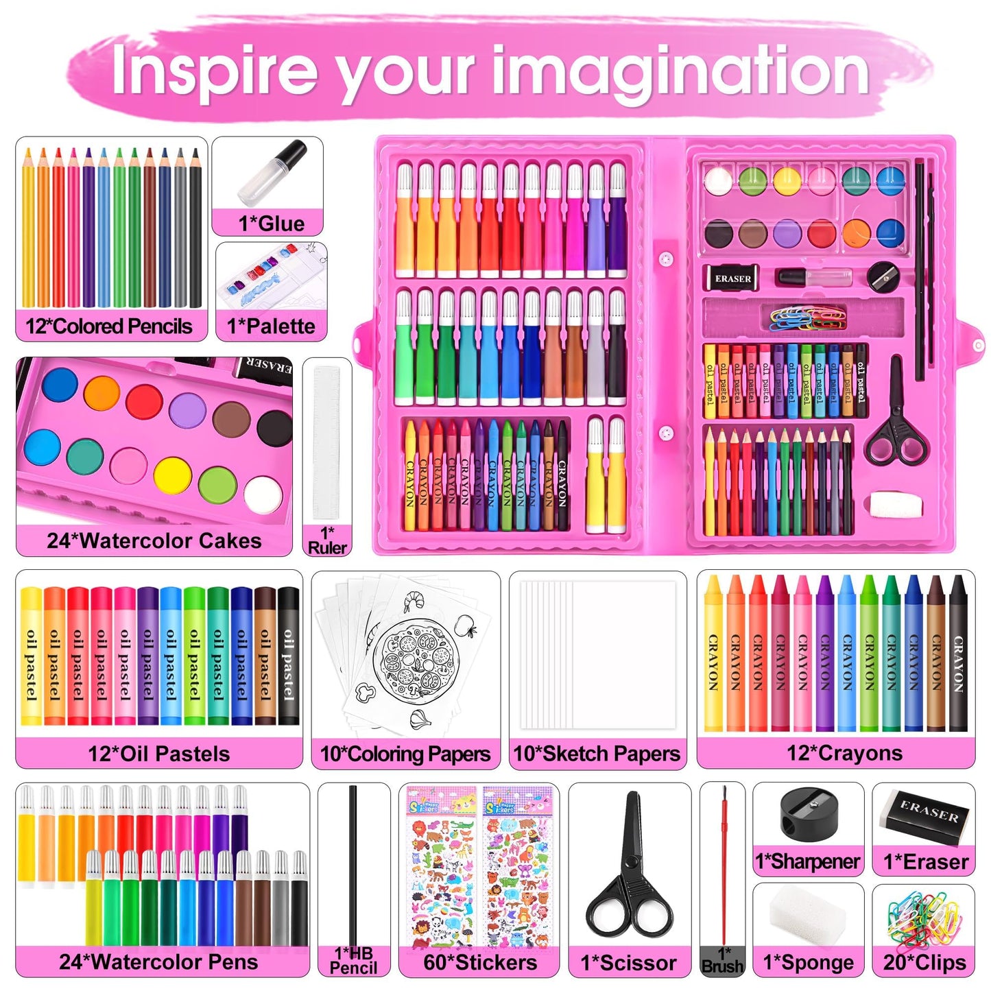 2 Pack Art Kit, Vigorfun Drawing Painting Art Supplies for Kids Girls Boys Teens, Gifts Art Set Case Includes Oil Pastels, Crayons, Colored Pencils, Watercolor Cakes (Black)