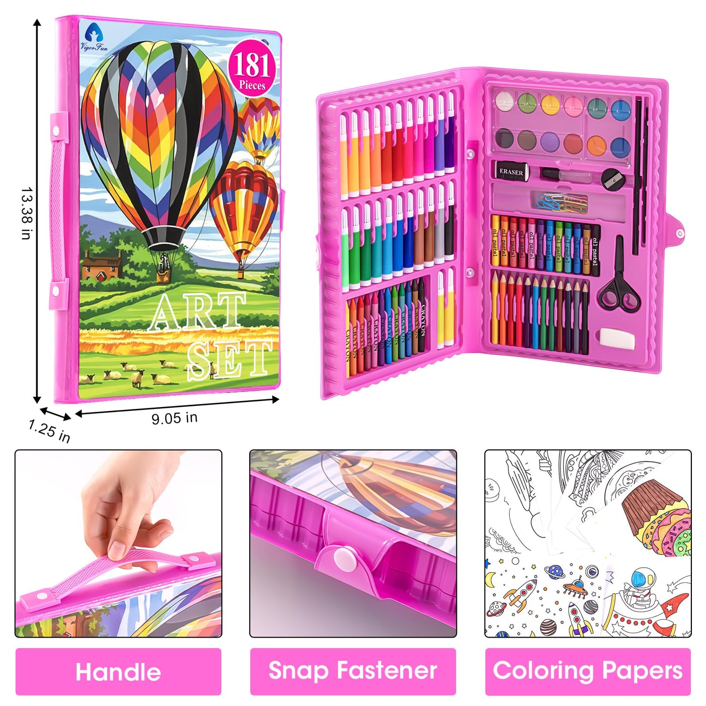 2 Pack Art Kit, Vigorfun Drawing Painting Art Supplies for Kids Girls Boys Teens, Gifts Art Set Case Includes Oil Pastels, Crayons, Colored Pencils, Watercolor Cakes (Black)
