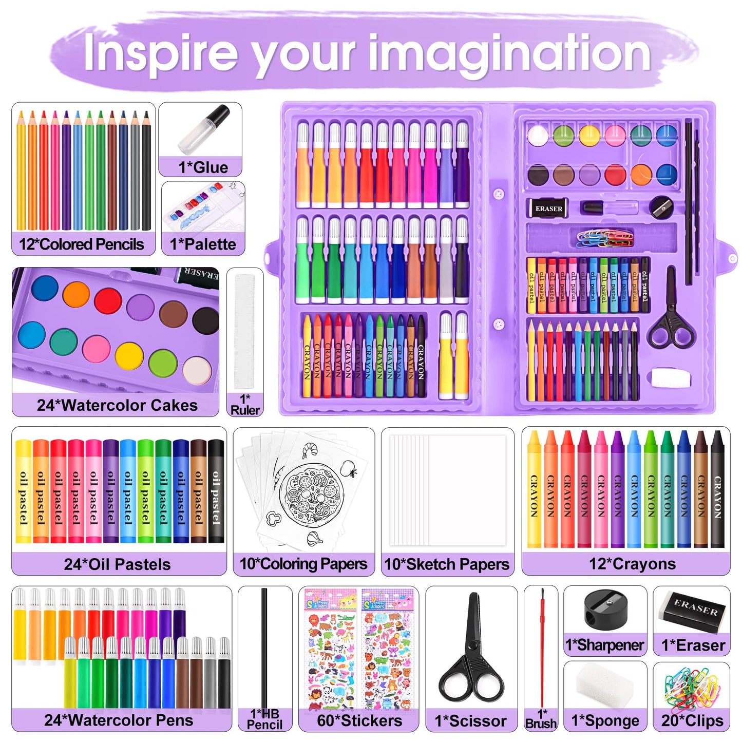 2 Pack Art Kit, Vigorfun Drawing Painting Art Supplies for Kids Girls Boys Teens, Gifts Art Set Case Includes Oil Pastels, Crayons, Colored Pencils, Watercolor Cakes (Black)