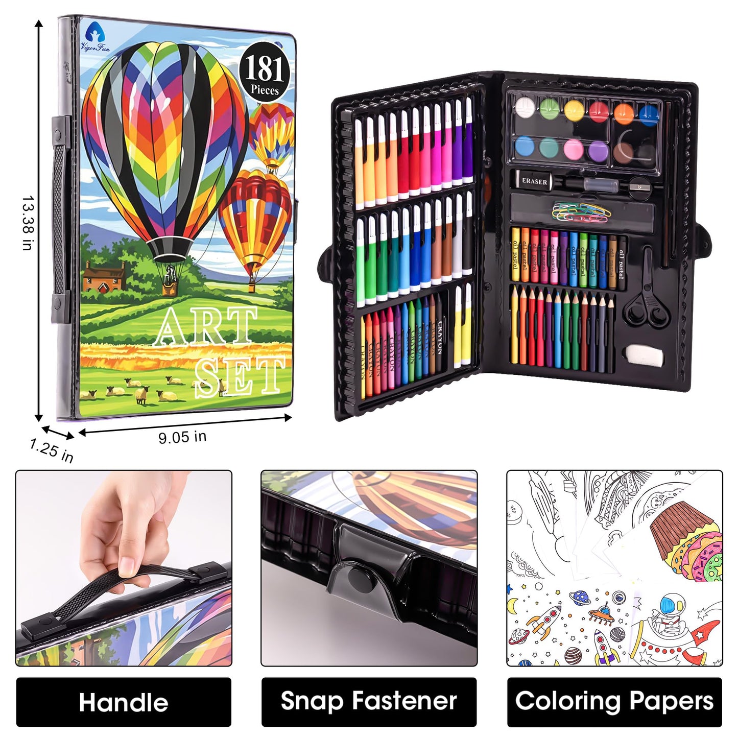 2 Pack Art Kit, Vigorfun Drawing Painting Art Supplies for Kids Girls Boys Teens, Gifts Art Set Case Includes Oil Pastels, Crayons, Colored Pencils, Watercolor Cakes (Black)