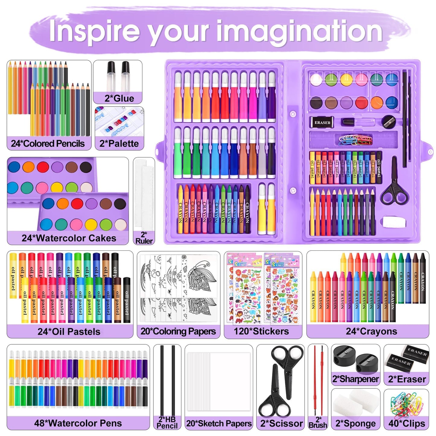 2 Pack Art Kit, Vigorfun Drawing Painting Art Supplies for Kids Girls Boys Teens, Gifts Art Set Case Includes Oil Pastels, Crayons, Colored Pencils, Watercolor Cakes (Black)