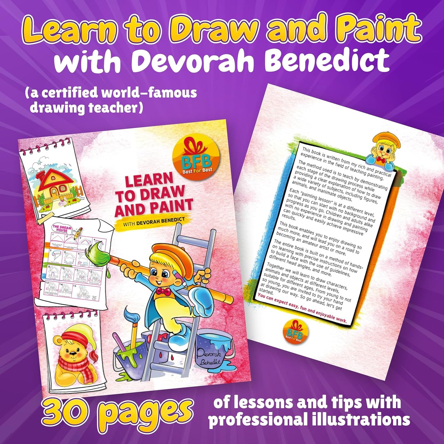 BFB Paint Set for Kids with Learn How to Draw Booklet - 32PCS Painting Supplies Kids Painting Kit, Premium Paint Kit for Children, Kids Paint Set Art and Painting Supplies Canvas Paint Set for Kids 7+