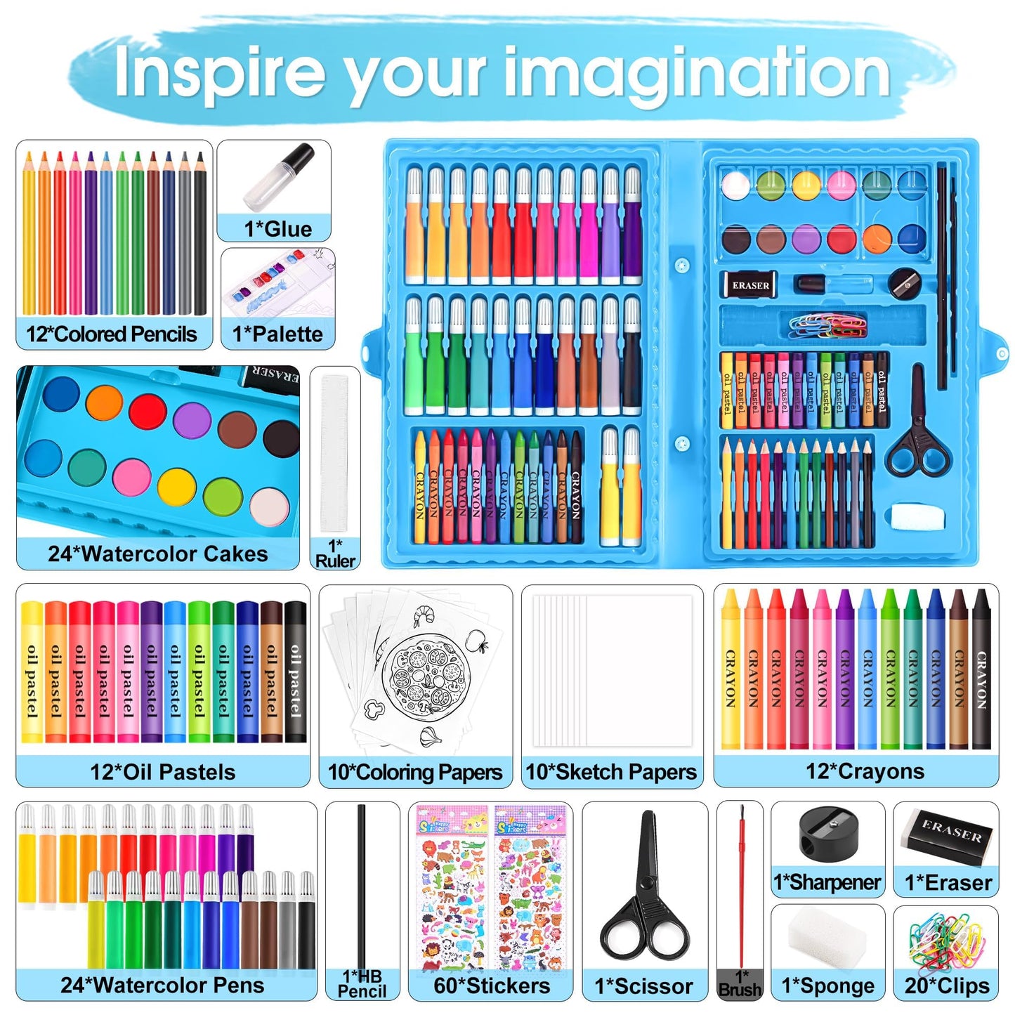 2 Pack Art Kit, Vigorfun Drawing Painting Art Supplies for Kids Girls Boys Teens, Gifts Art Set Case Includes Oil Pastels, Crayons, Colored Pencils, Watercolor Cakes (Black)