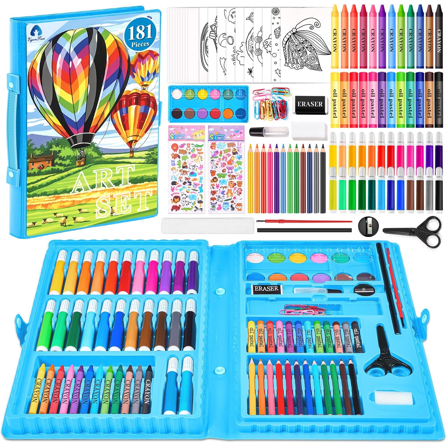 2 Pack Art Kit, Vigorfun Drawing Painting Art Supplies for Kids Girls Boys Teens, Gifts Art Set Case Includes Oil Pastels, Crayons, Colored Pencils, Watercolor Cakes (Black)