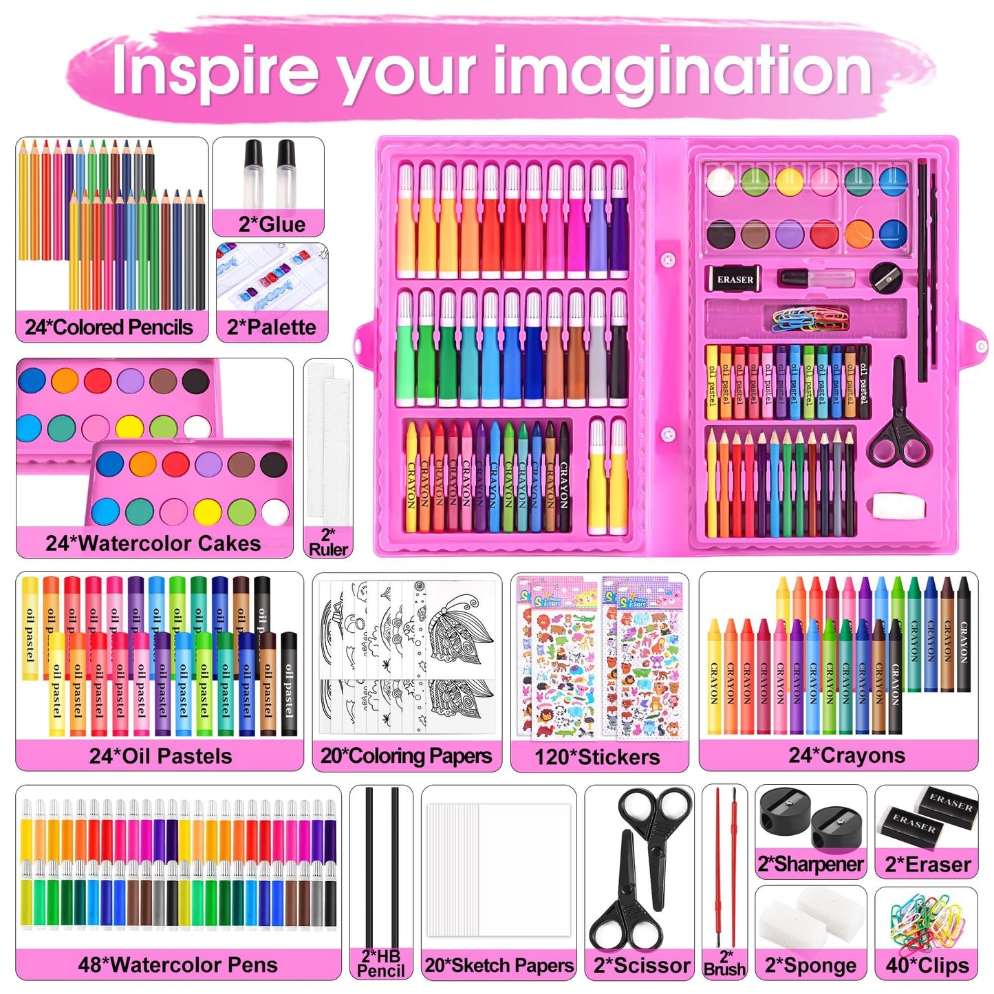 2 Pack Art Kit, Vigorfun Drawing Painting Art Supplies for Kids Girls Boys Teens, Gifts Art Set Case Includes Oil Pastels, Crayons, Colored Pencils, Watercolor Cakes (Black)