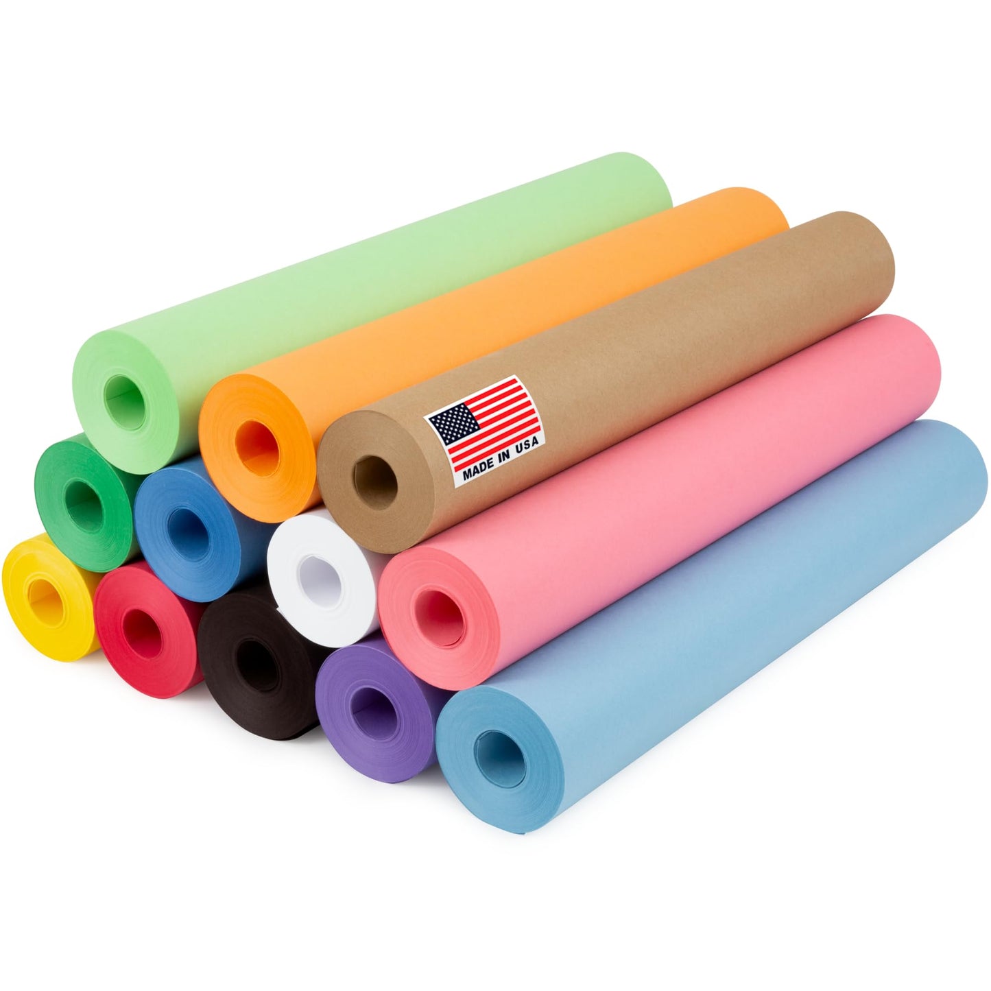 12" x 1200" (100 ft) USA Made Multi-Color Kraft Paper Rolls Set, 45 lbs, 12 Rolls – Colored Kraft Paper for Packing, Arts and Crafts, DIY Projects, Gift Wrapping