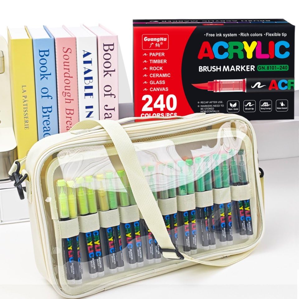 Guangna 168 Acrylic Paint Markers, Brush Tip Acrylic Paint Pens, Quick-Drying Waterproof Ink, for Rock Painting Plastic Wood Canvas Glass Ceramic Metal Art Crafts Supplies Gift