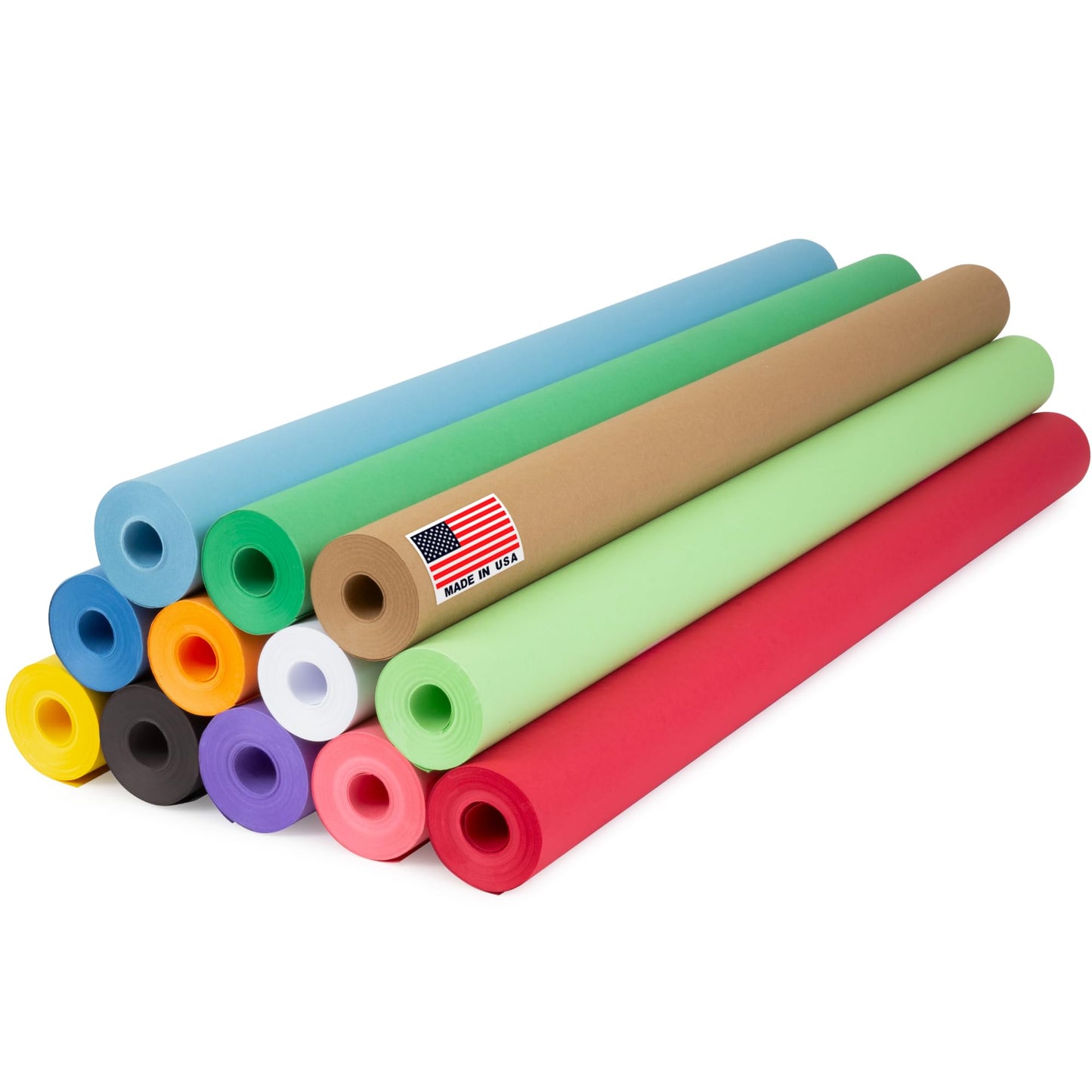 12" x 1200" (100 ft) USA Made Multi-Color Kraft Paper Rolls Set, 45 lbs, 12 Rolls – Colored Kraft Paper for Packing, Arts and Crafts, DIY Projects, Gift Wrapping