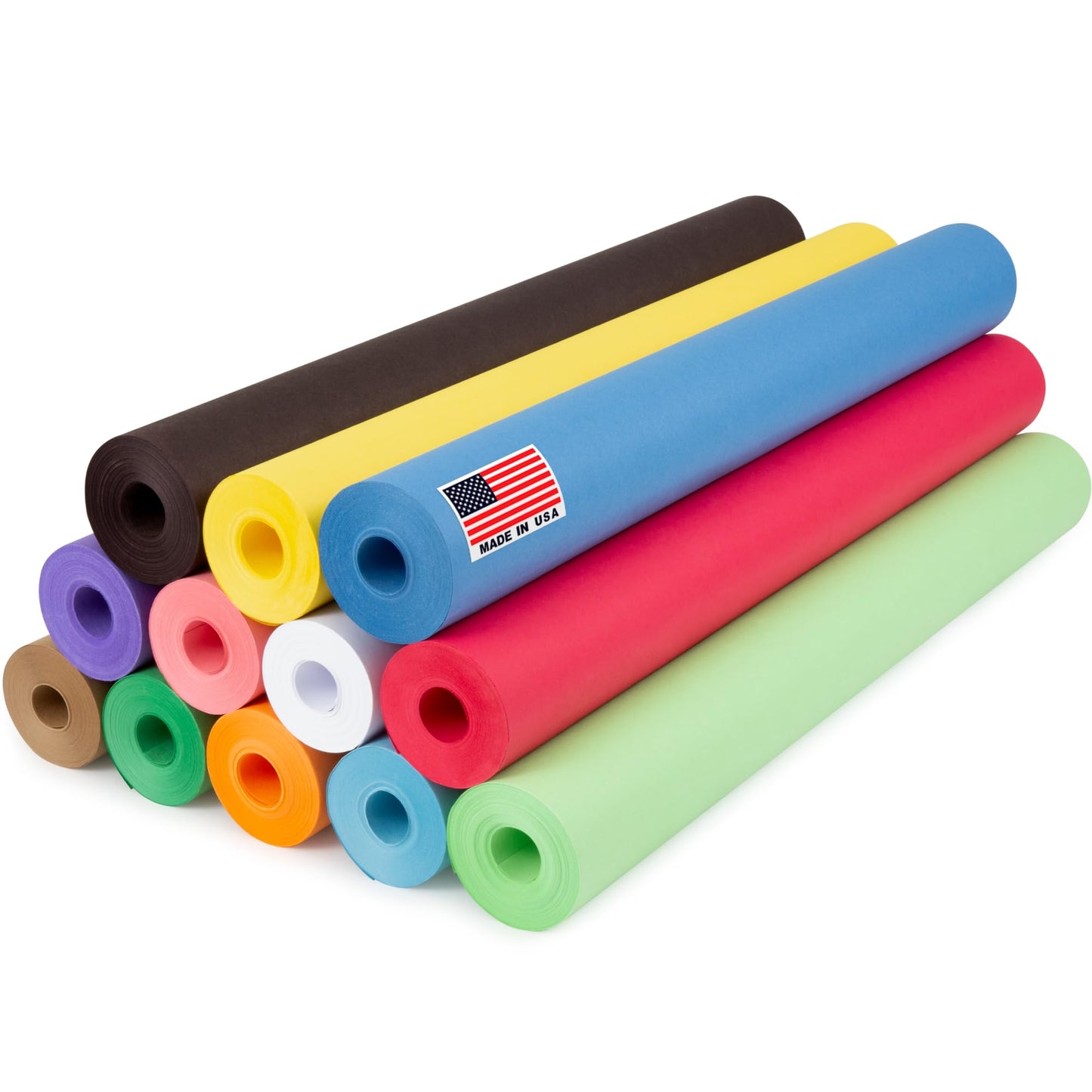 12" x 1200" (100 ft) USA Made Multi-Color Kraft Paper Rolls Set, 45 lbs, 12 Rolls – Colored Kraft Paper for Packing, Arts and Crafts, DIY Projects, Gift Wrapping