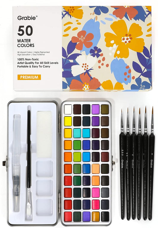 Grabie Watercolor Paint Set, Watercolor Paints, 168 Colors, Painting Set with Coloring Book, Water Brushes and Drawing Pencil, Art Supplies, Perfect Starter Kit for Watercolor Painting