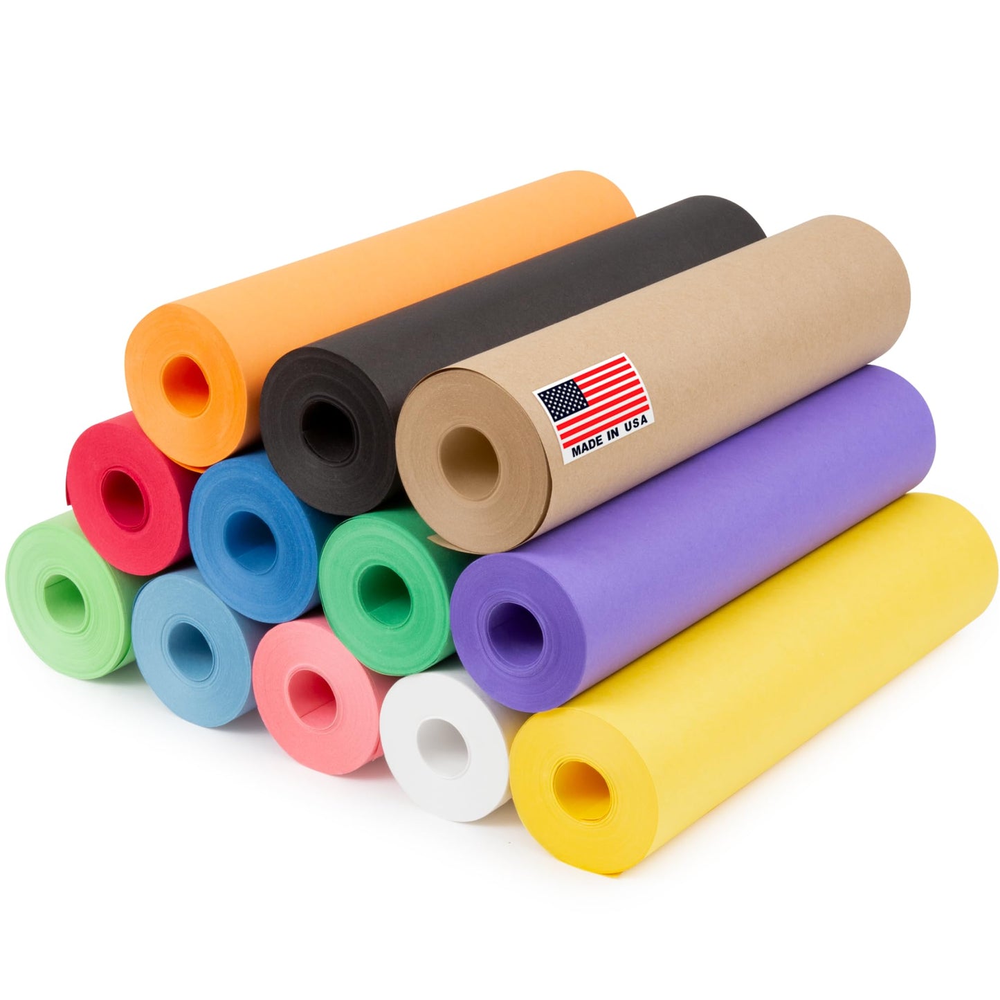 12" x 1200" (100 ft) USA Made Multi-Color Kraft Paper Rolls Set, 45 lbs, 12 Rolls – Colored Kraft Paper for Packing, Arts and Crafts, DIY Projects, Gift Wrapping