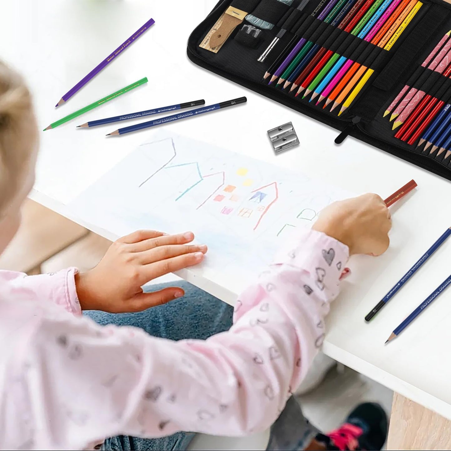 Heshengping, Sketching Pencil Set Drawing Pen Charcoal Sketch Kit Cover Graphite Pencils Charcoal Pencils Watercolor Pencils Paper Erasable Pen Beginners Artist Children and Adults(39pcs Art Supplies)