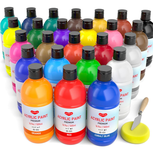 15 Colors Large Acrylic Paint Set (16.9 oz,500 ml), Bulk Acrylic Paint Non-Toxic Art Painting Supplies on Multi Surface Canvas Wood Craft Fabric Rock for Artist Beginner with Color Wheel
