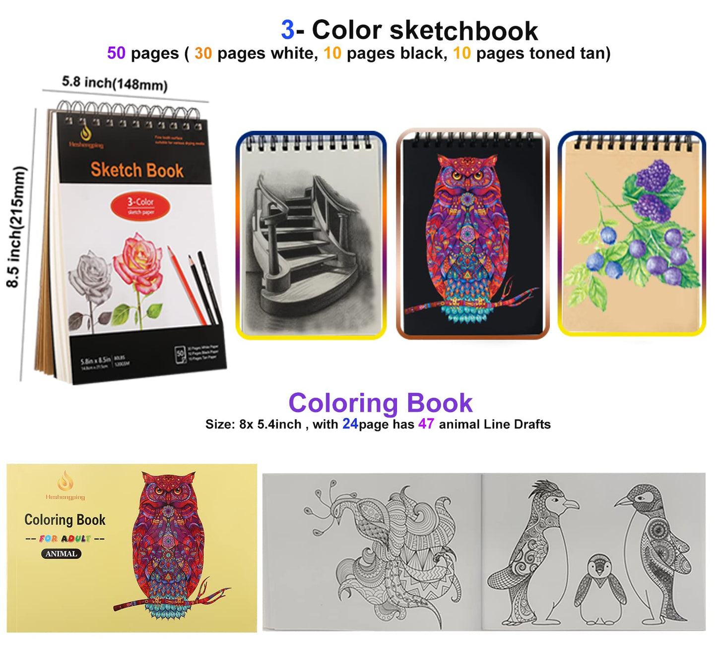 Heshengping, Sketching Pencil Set Drawing Pen Charcoal Sketch Kit Cover Graphite Pencils Charcoal Pencils Watercolor Pencils Paper Erasable Pen Beginners Artist Children and Adults(39pcs Art Supplies)