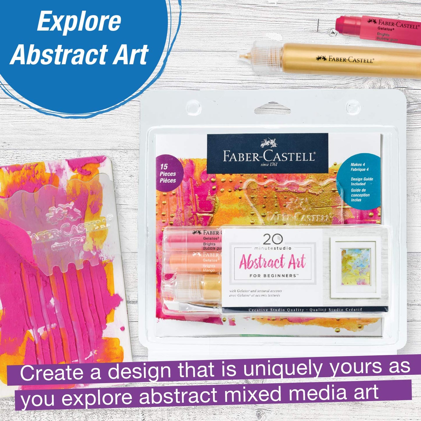 Faber-Castell 20 Minute Studio Abstract Art for Beginners - Mixed Media Adult Arts and Crafts with Gelatos