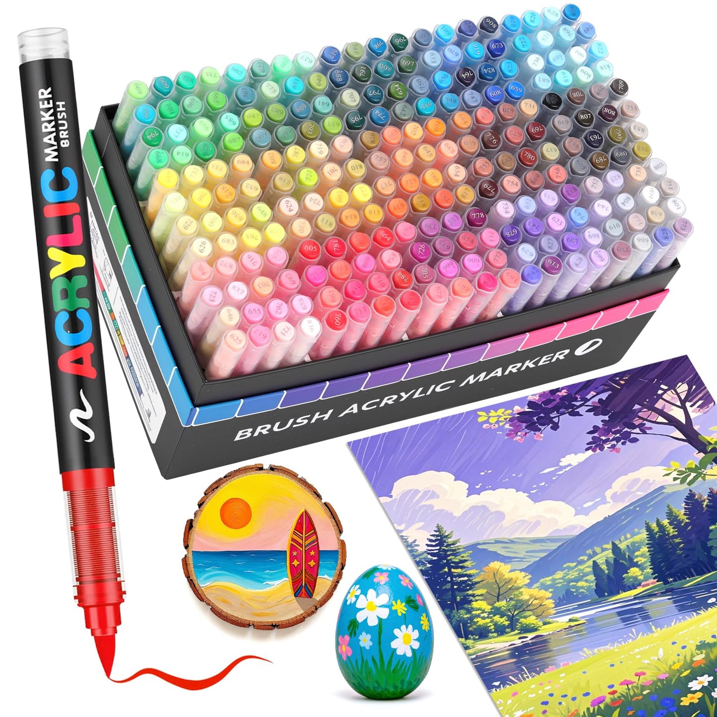 Guangna 168 Acrylic Paint Markers, Brush Tip Acrylic Paint Pens, Quick-Drying Waterproof Ink, for Rock Painting Plastic Wood Canvas Glass Ceramic Metal Art Crafts Supplies Gift