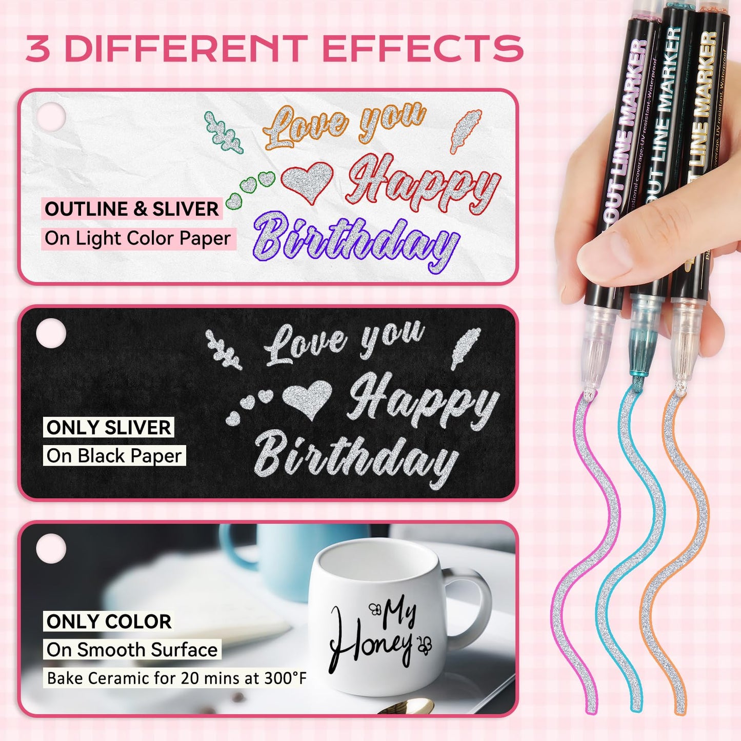 Jim&Gloria Outline Acrylic Paint Markers - Silver Metallic Glitter Permanent Pens Set, DIY Crafts Scrapbook Art Supplies for Kids Ages 6 8 9-12+ Teen Trendy Stuff Girls Gifts Classroom Must Haves