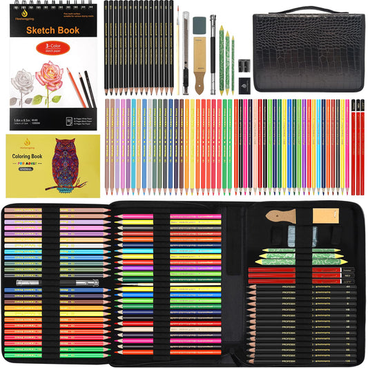 Drawing Kit, 78pcs Sketch Color Metallic Colored Watercolor Graphite Pencil, 5.8x8.5 Sketchbook, 5.4x8 Coloring Book, for Sketching Drawing, Perfect Art Draw Set Gift for Artist Beginner
