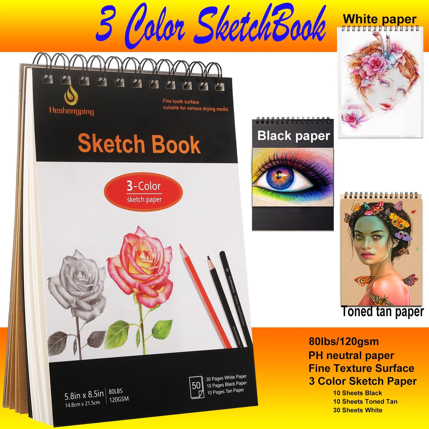 Heshengping, Sketching Pencil Set Drawing Pen Charcoal Sketch Kit Cover Graphite Pencils Charcoal Pencils Watercolor Pencils Paper Erasable Pen Beginners Artist Children and Adults(39pcs Art Supplies)