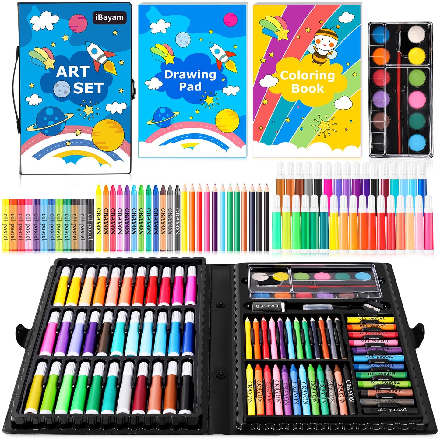 iBayam Art Supplies, 149-Pack Drawing Kit Painting Art Set Art Kits Gifts Box, Arts and Crafts for Kids Girls Boys, with Coloring Book, Crayons, Pastels, Pencils, Watercolor Pens (Pink)