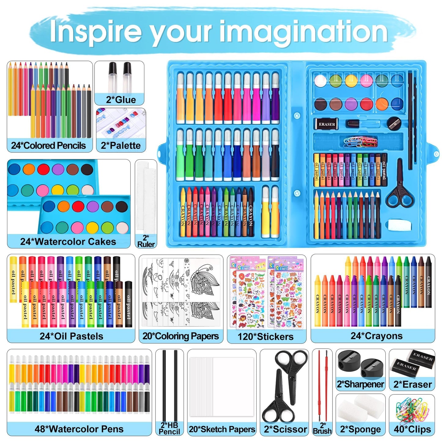 2 Pack Art Kit, Vigorfun Drawing Painting Art Supplies for Kids Girls Boys Teens, Gifts Art Set Case Includes Oil Pastels, Crayons, Colored Pencils, Watercolor Cakes (Black)